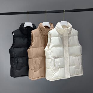 2024 Autumn and Winter New Vest Women's Korean Style Loose Collar Down Cotton Vest Warm Waistcoat Outer Wear