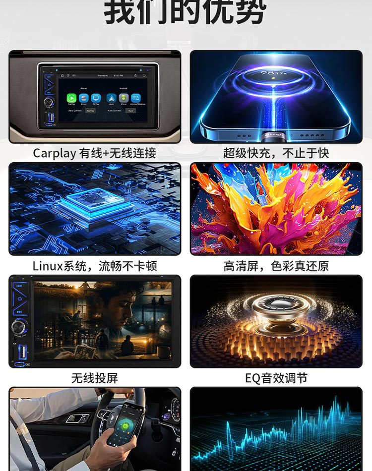 New 6.2inch HD Car MP5/DVD Player with Bluetooth, AM/FM, Fast Charging, and Wireless Connectivity