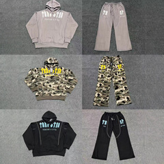 跨境25ss新款Trapstar街头绣花字母连帽机能卫衣宽松卫裤加绒套装
