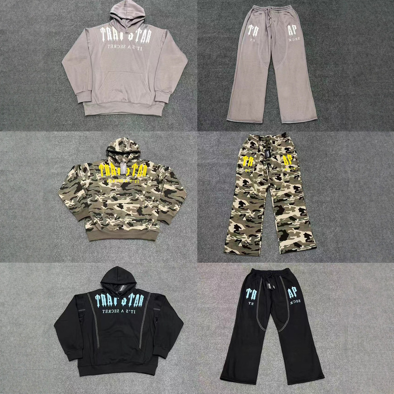 跨境25ss新款Trapstar街头绣花字母连帽机能卫衣宽松卫裤加绒套装|undefined