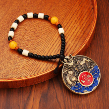 八方来财手把件纯黄铜摆件招财进宝生肖龙牌子送礼小礼物金属制品