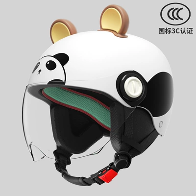 Boys and Girls Summer Electric Motosiklet kaskı (dəbilqə) - red-panda-3-16-years-old-can-be-worn-hd-short-mirror-detachable-ear-protection
