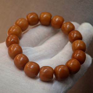 Barrel Bead Weathered Yellow Bodhi Root Bracelet for women men Buddhist Bodhi Bracelet god luck hand rope