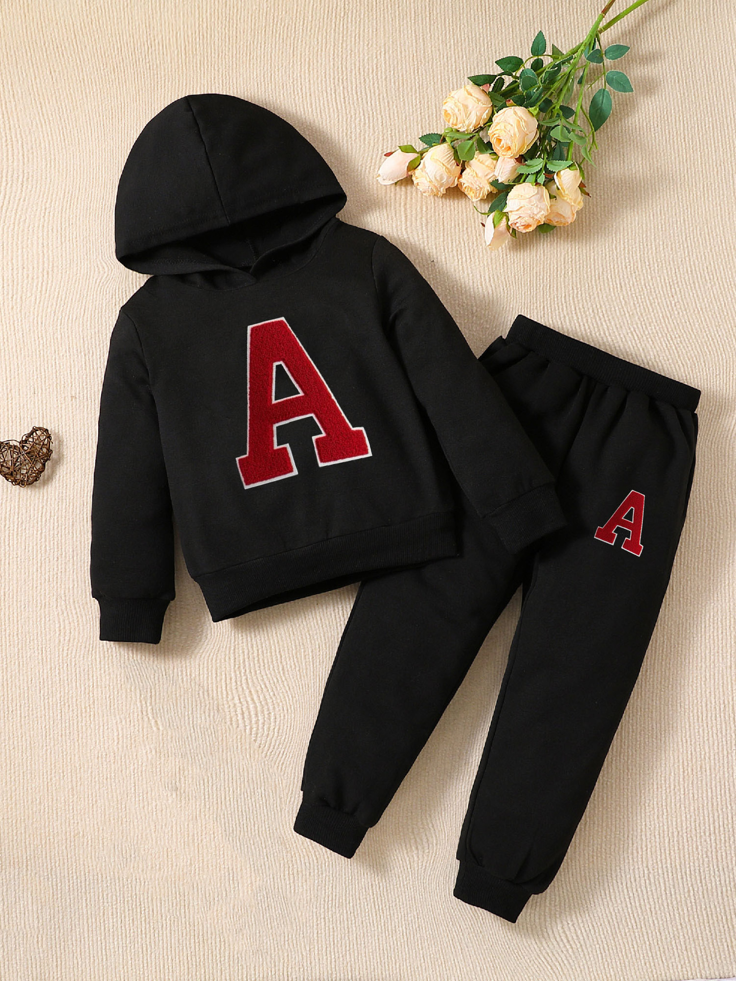 Kids Hoodie Sweatpants Set Black Red A Design