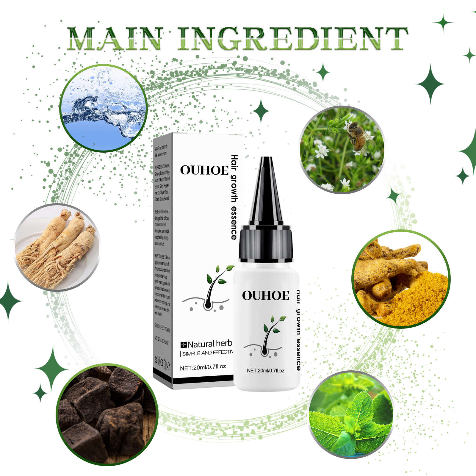 OUHOE Growth Kräuteressenz Feuchtigkeitsspendende, straffende, dichte Haarpflege_voghion.com