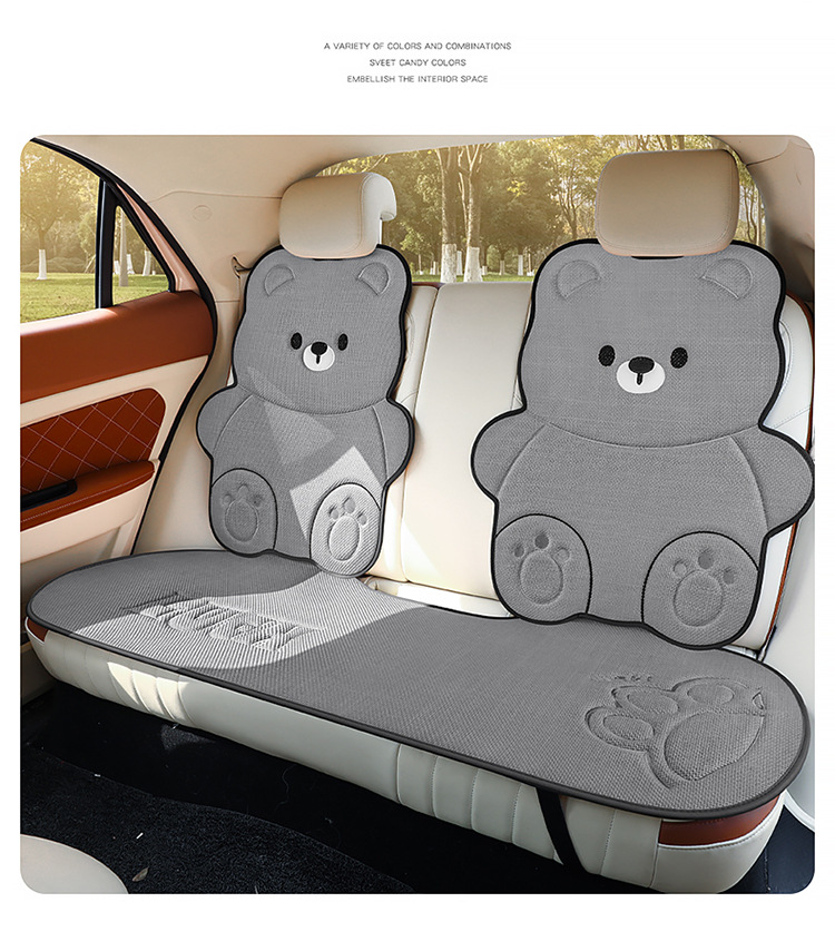 Car Seat Cushion for All Seasons, Cartoon Design, Breathable Cotton and Linen for Summer, Ventilated for Autumn and Winter, Half-Cover, Cute Bear Seat Cover for Women