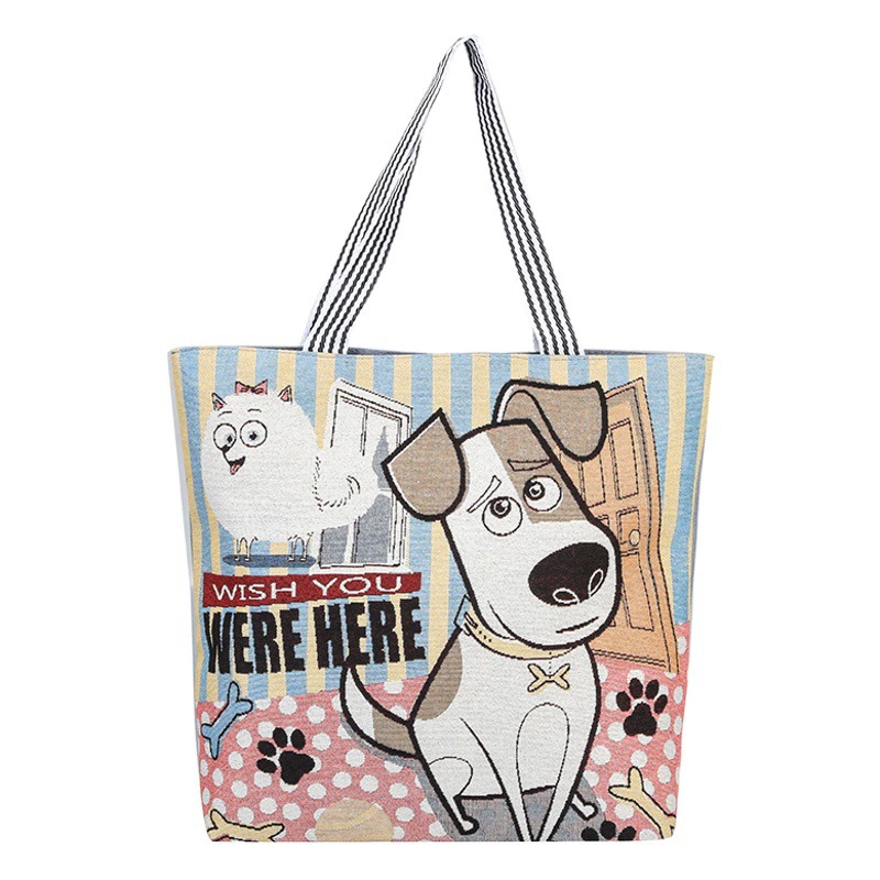 Сумка-шоппер в стиле Харадзюку из жаккардового холста, художественная вместительная сумка через плечо, модная льняная сумка в этническом стиле для женщин