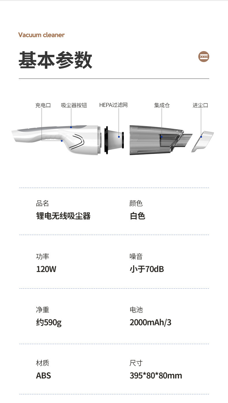 Wireless Charging Vacuum Cleaner, Portable Handheld Vacuum Cleaner for Home and Car Use, Strong Suction, High-Power Vacuum Cleaner, Cross-Border