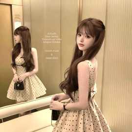 2025年心动波尔卡夏季 波点大蝴蝶结撞色无袖小礼服背心裙短裙女