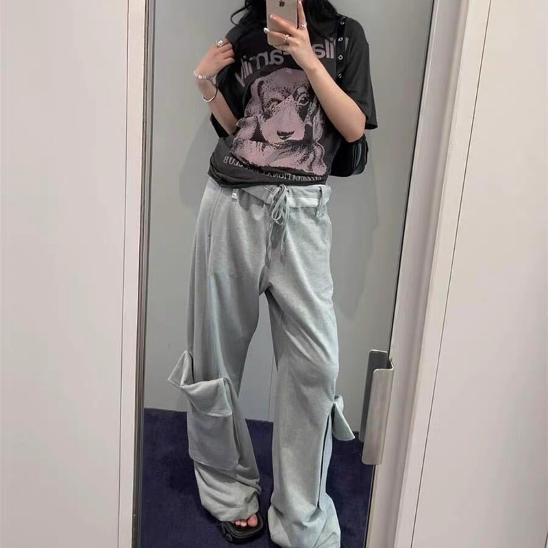Korean Dongdaemun Versatile Drawstring Waistband Unique Large Pocket Loose Casual Pants Sweatpants Korean Dongdaemun Versatile Drawstring Waistband Unique Large Pocket Loose Casual Pants Sweatpants