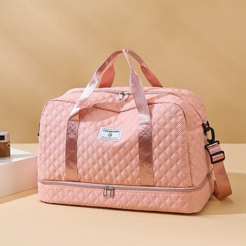 Plaid sports and fitness bag, portable large-capacity luggage bag, travel bag, shoe compartment, dry and wet separation travel bag