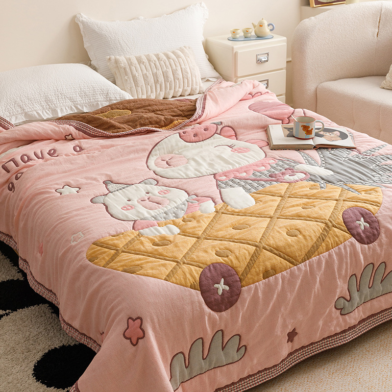 Pineapple boat-powder [10-layer cotton cloud gauze-super soft and moisture absorbing] / 150x200cm multifunctional cotton single blanket about 1.5kg