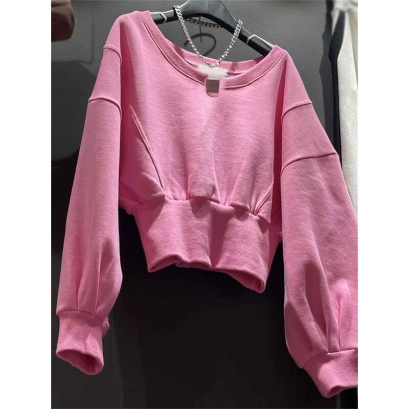 Clearance Sale Mall Store Withdrawal Cut Label Waist-Cinching Long-Sleeve Sweatshirt for Women, Spring and Autumn Thin Short Top