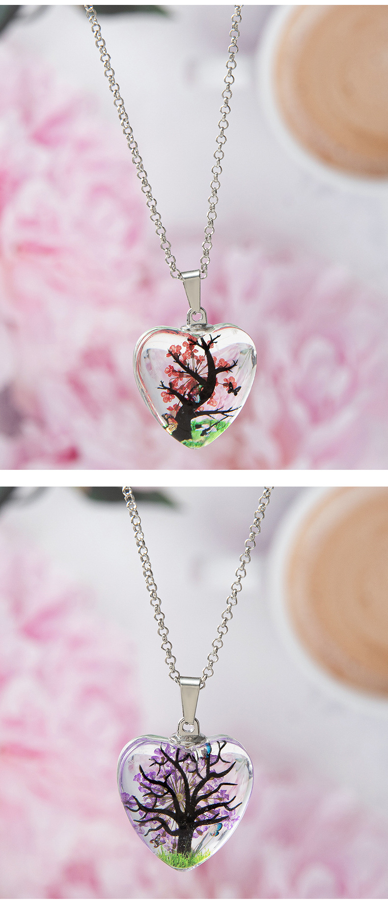 Wholesale Jewelry Basic Retro Tree Heart Shape Alloy Glass Pendant Necklace display picture 2