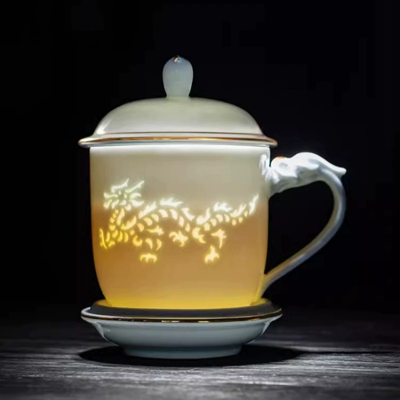 Высококачественная чайная чашка из костяного фарфора Jingdezhen с золотыми драконом и фениксом Chengxiang фильтр чайная чашка свадебная сувенирная чашка