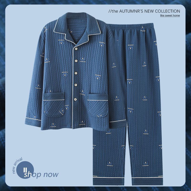 El otoño y el invierno 100% algodón espesado pijamas de los hombres de invierno capa intermediaria traje de primavera y otoño de algodón de aire desgaste del hogar