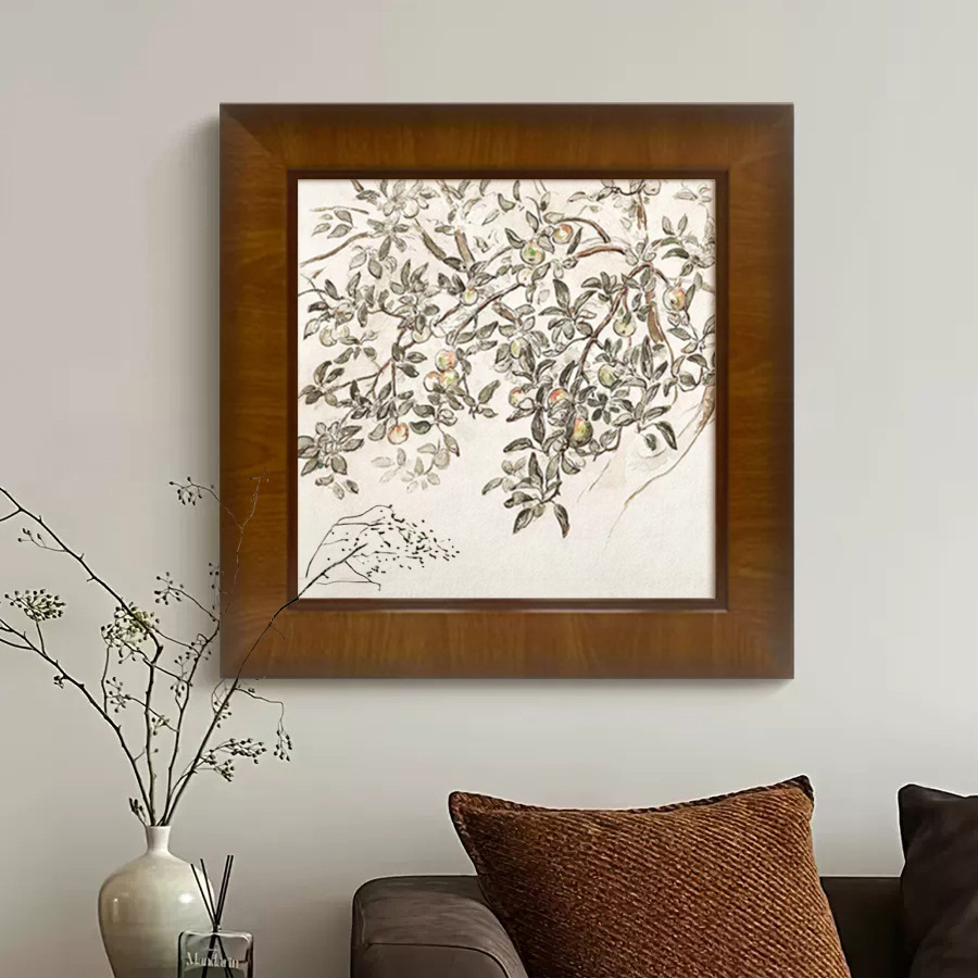 平安果》法式中古風線稿素描裝飾畫玄關斗櫃高級感美拉德臥室掛畫