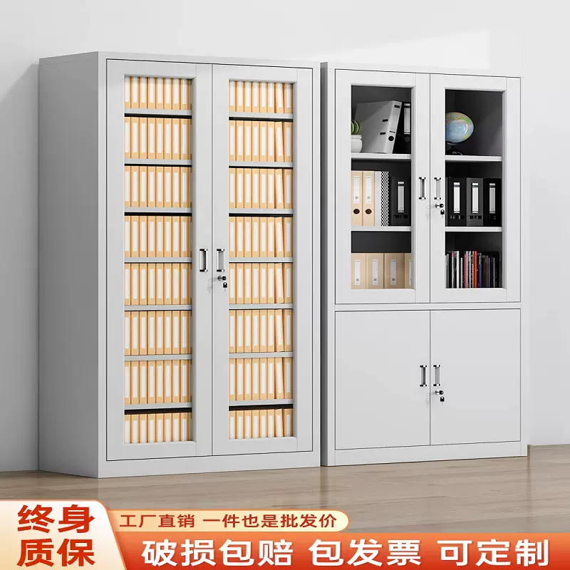 钢制铁皮柜办公室文件柜玻璃资料柜加厚财务档案凭证柜带锁储物柜