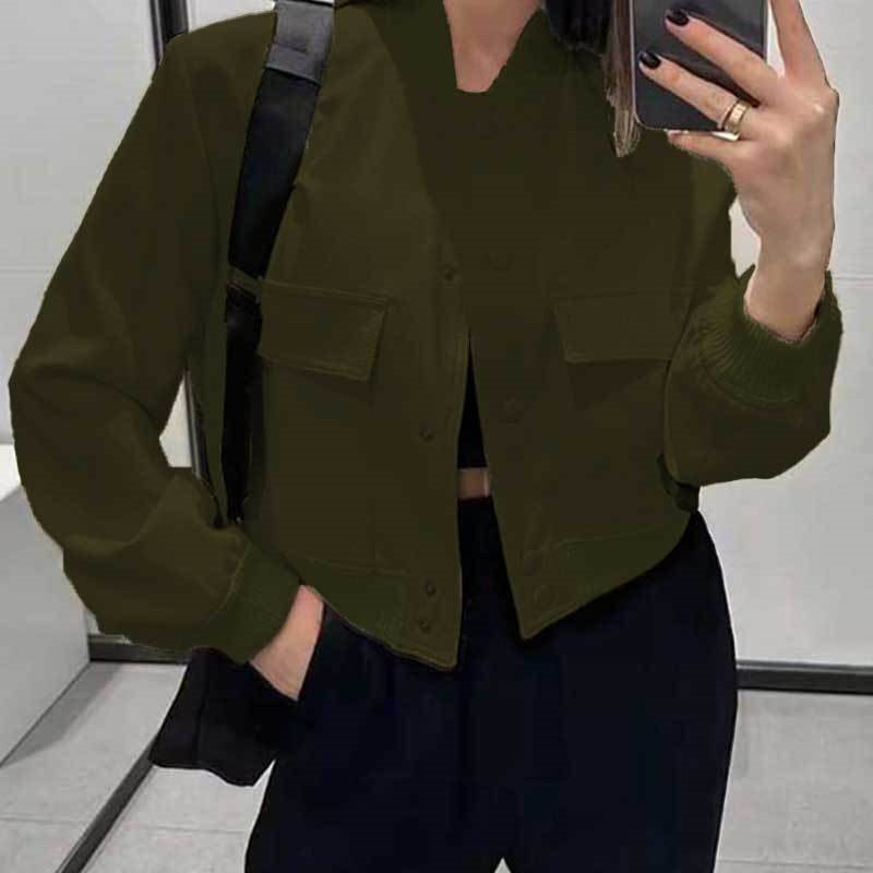 跨境外贸2025新款欧美女装气质女复古棕色宽松口袋长袖西装外套女|undefined