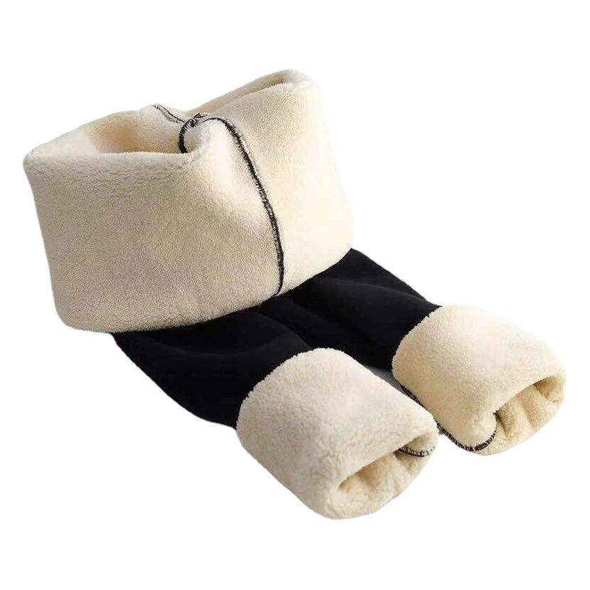 Осенне-зимние специальные трансграничные Толстые Леггинсы на флисовой подкладке с коричневой кожаной этикеткой из овечьей шерсти, женские узкие теплые брюки с высокой талией