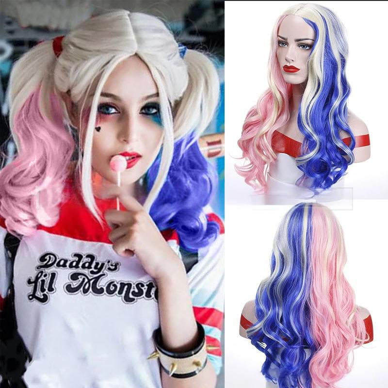 Wig Female Cross-Border European and American Harley Quinn Cos Big Wavy Long Curly Hair Natural Fluffy Artificial Hair Set Full Headgear