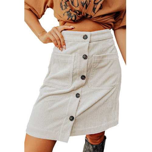 European and American New Autumn and Winter Corduroy Semi-Permanent Skirt High-Waisted Versatile Skirt Button Design Short Skirt