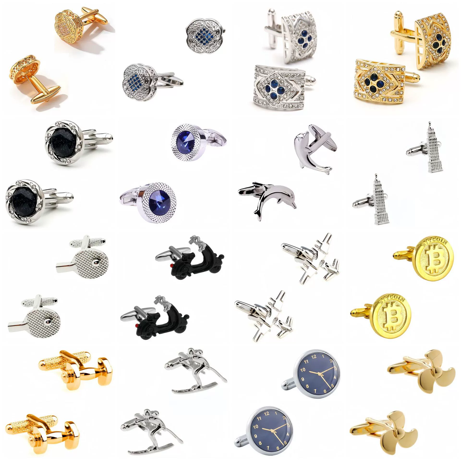 [TZG] Cufflinks Cuffs Diamond Bitcoin Watch Ski Dolphin Table Tennis Motorcycle Tower Aircraft Cufflinks