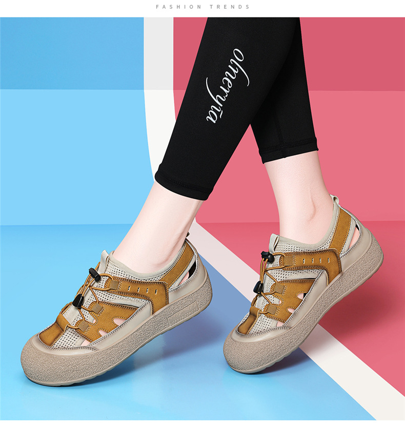 Sandal nữ da thật lỗ thoáng khí đế mềm chống trượt đi biển — 7189 Màu vàng, 7189 màu be chi tiết 6