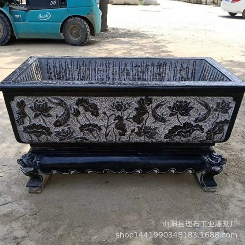 定制石槽鱼缸复古石雕青石大缸庭院户外长方形大理石养鱼荷花石缸
