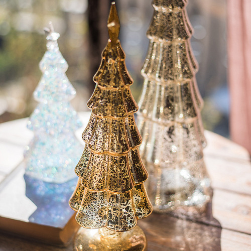 玻璃圣诞树装饰摆件闪亮灯饰小夜灯浪漫节日气氛派对礼品橱窗