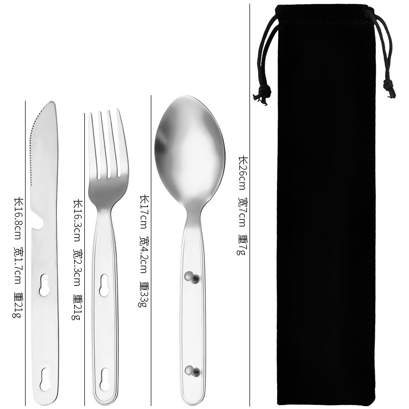 Cuchillo de vajilla al aire libre de acero inoxidable extraíble transfronterizo 410, tenedor y cuchara 3-en-1 de camping multifunción tenedor y cuchara vajilla portátil