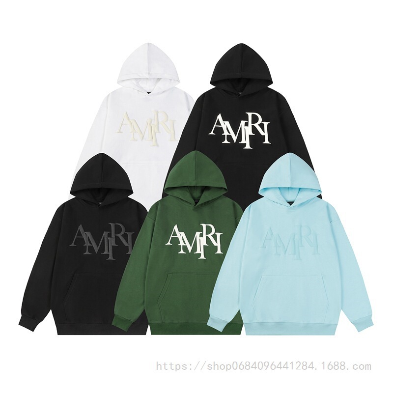 American Fashion Amiri Classic Letter Foam Print High Street Men's and Women's Loose Casual Trendyy Versatile Hooded Sweatshirt