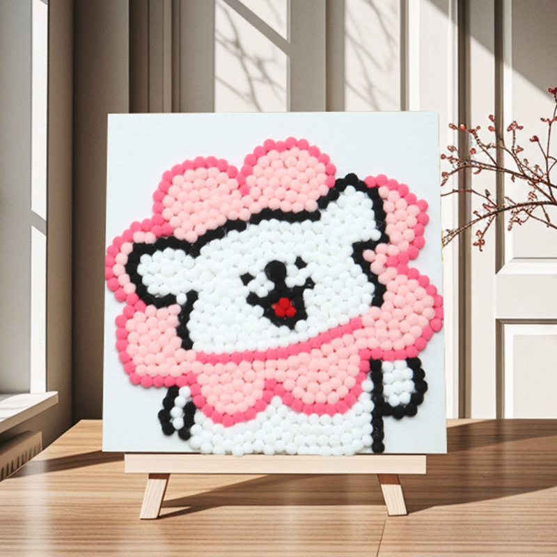 Pintura de bola de pelo Dibujos animados Niños creativos Pegatinas a mano Diy Material hecho a mano Paquete Marco estirado Pintura adhesiva Marco de madera maciza Pintura decorativa