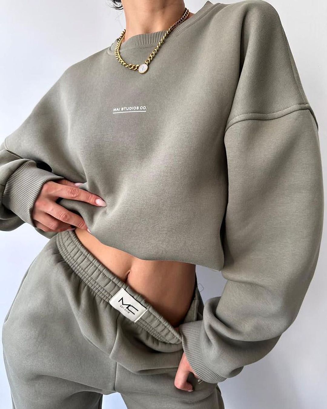 Damenbekleidung neuer Anzug mit langen Ärmeln und Rundhalsausschnitt, lässiges Sweatshirt, elastische Sporthose, zweiteiliger Anzug_voghion.com