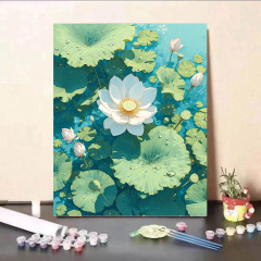 新しいハスの花のデジタル油絵diy手作りの色を塗って癒します。