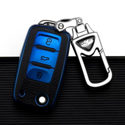 Car key bag, Key Case Lavida Bora - volkswagen-a-folding-3-key-sapphire-blue-single-shell-upgrade-anti-loss-metal-buckle
