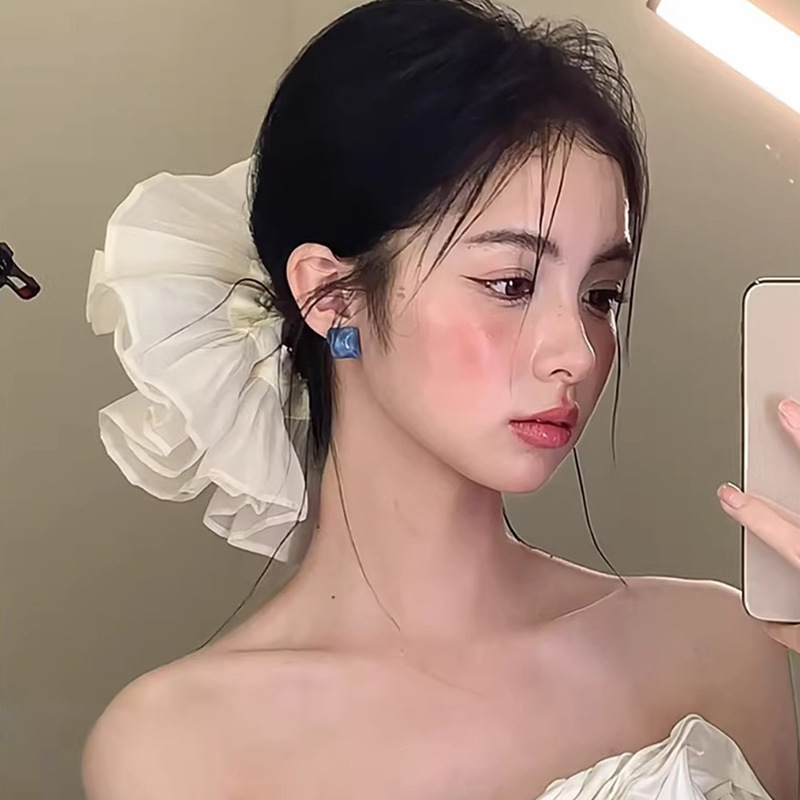 Malla de tela, flor de trompeta, lazo para el cabello del intestino grueso, gran temperamento de alto valor, cuerda para el cabello versátil, accesorios para el cabello elegantes y dulces para el cabello de moda