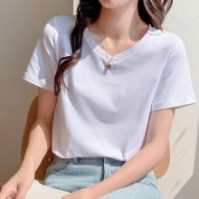 纯棉白色t恤女短袖夏季2025新款宽松薄款打底衫内搭纯色显瘦上衣