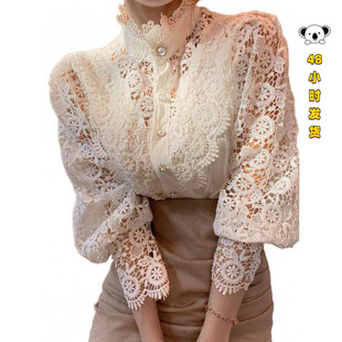 D 74967 White Hollow Lace Blouse ��ɫ�U���ٽz��