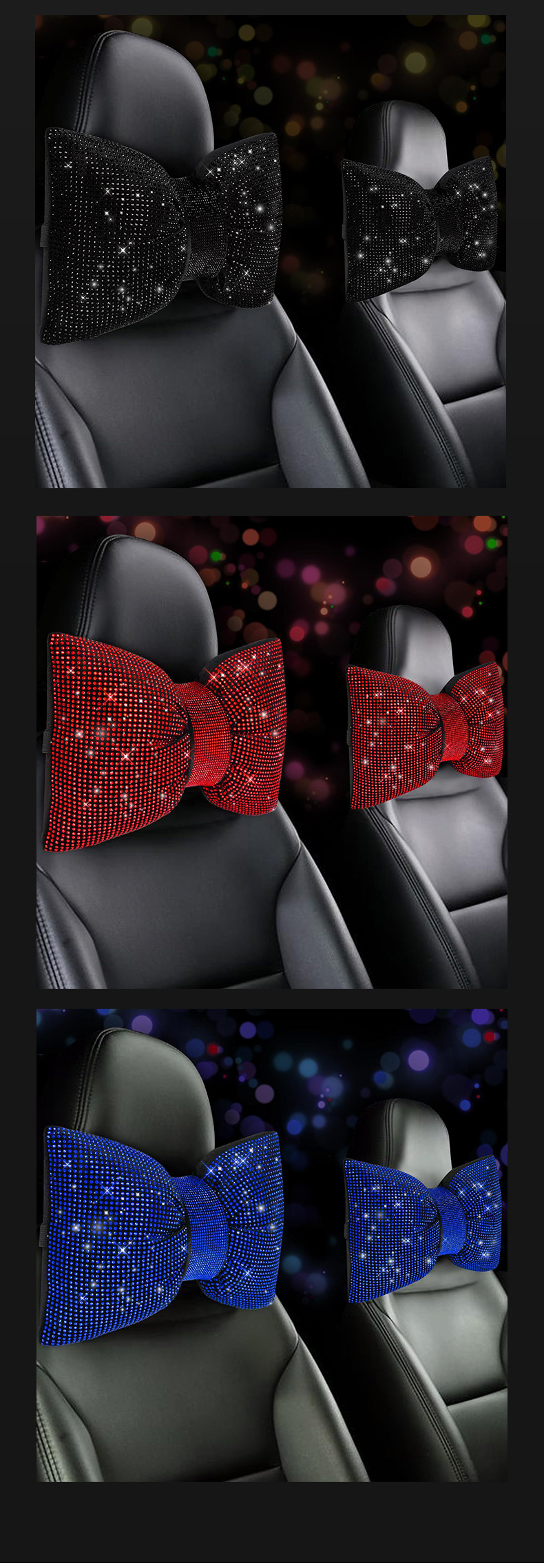 Diamond-Encrusted Headrest Car Accessories Set, Car Seatbelt Shoulder Pads, Universal Rearview Mirror Cover, Diamond-Encrusted Headrest