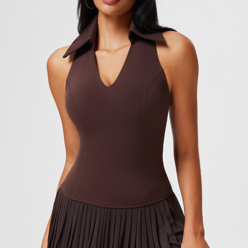 Chaleco deportivo transfronterizo sin mangas para mujer con posavasos con cuello en V tops de yoga solapa fitness ajustado de secado rápido tenis para correr