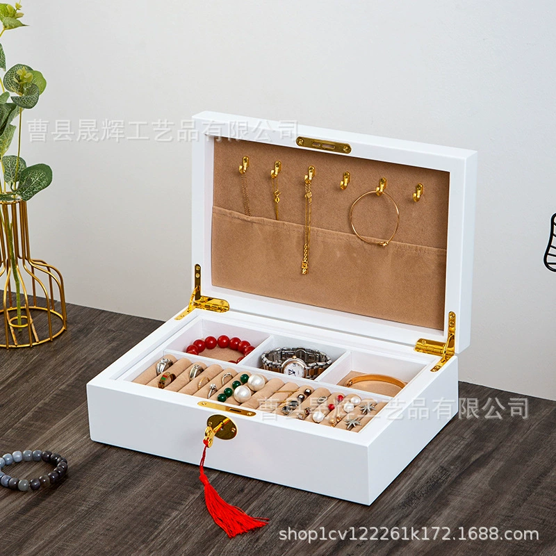 Retro storage system, antique storage box, necklace, ring, earrings, jewelry, wooden sophisticated accessory, light luxury style