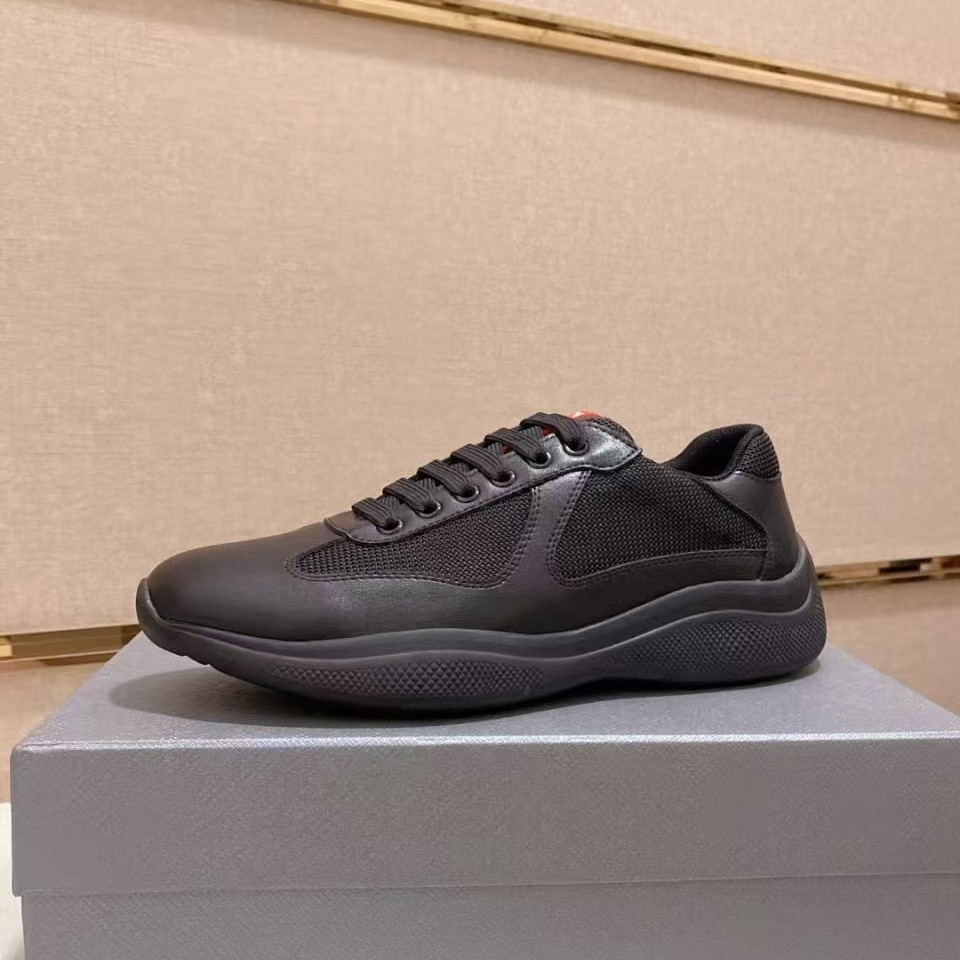 P Men's Shoes European Fashion Mesh Genuine Leather Lace-Up Summer Casual Sports Shoes Breathable Black Sneakers in Stock