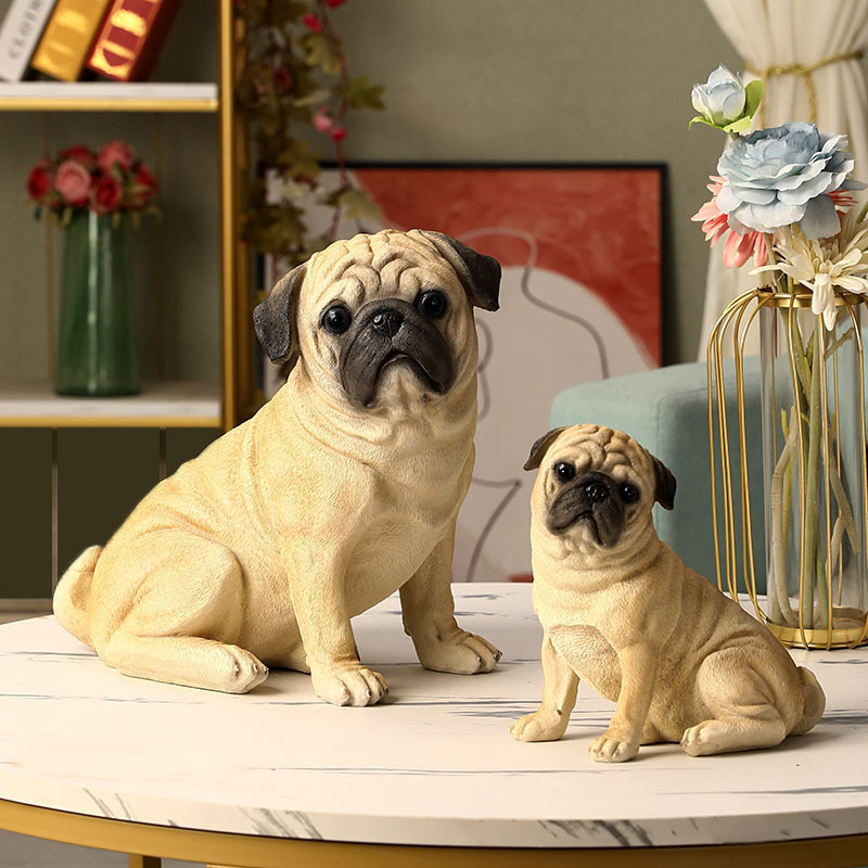 Cross-Border Supply Pet Gardening Resin Dog Model Simulated Pug Ornaments Home Living Room Tv Cabinet Decoration Small