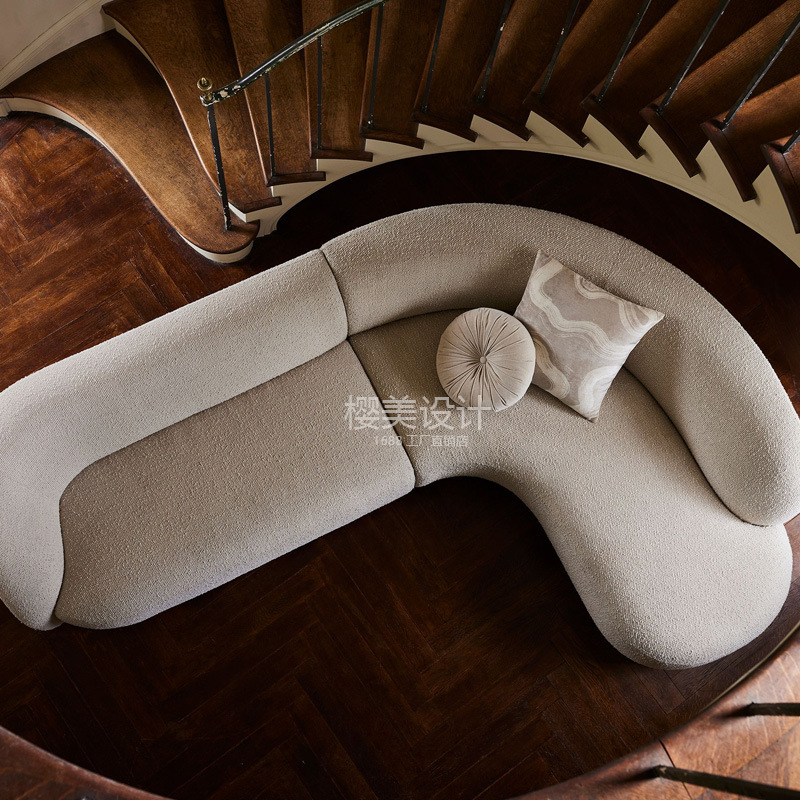 Sofá de cordero minimalista de estilo silencioso, diseño de lujo ligero nórdico, sofá de esquina de la princesa arcada, combinación de sofá grande de alojamiento residencial