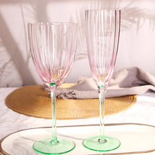 复古高脚杯渐变色花朵杯玻璃红酒杯香槟杯欧式高颜值好看的杯