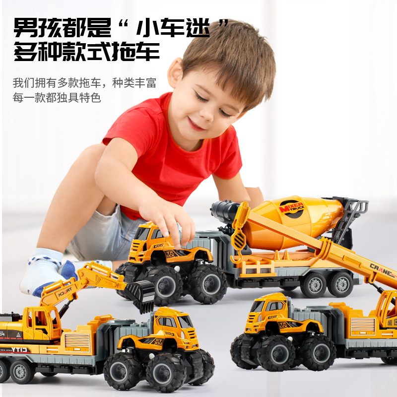 大號合金工程車四驅雙慣性挖機吊機兒童男孩玩具批發市場地攤