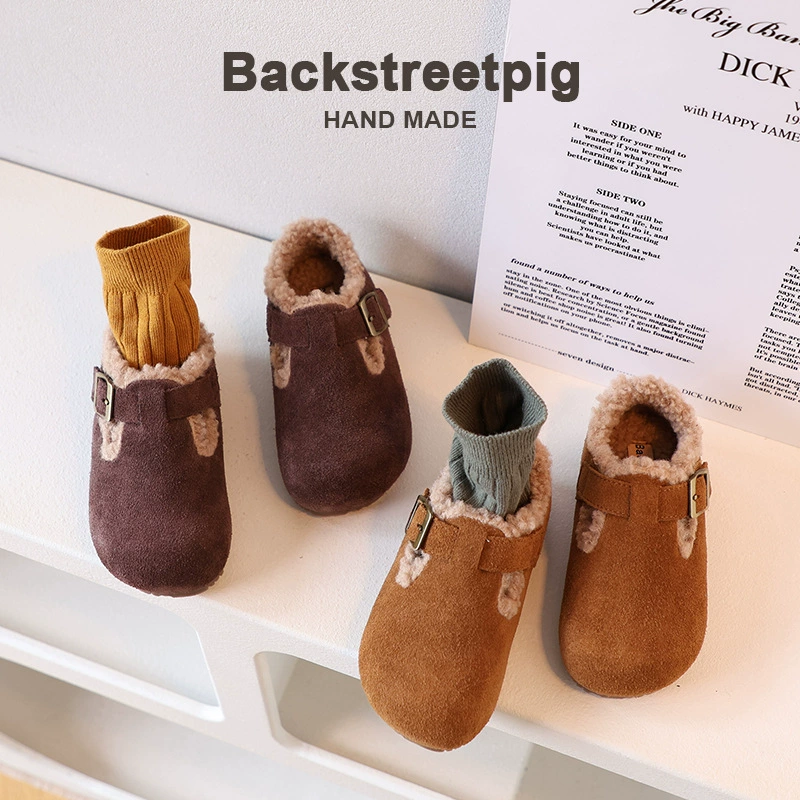 Детская обувь Birkenstock из натуральной кожи на флисовой подкладке, осенне-зимняя обувь для девочек из теплотехнического материала, меховая обувь из нубука, универсальная детская хлопковая обувь