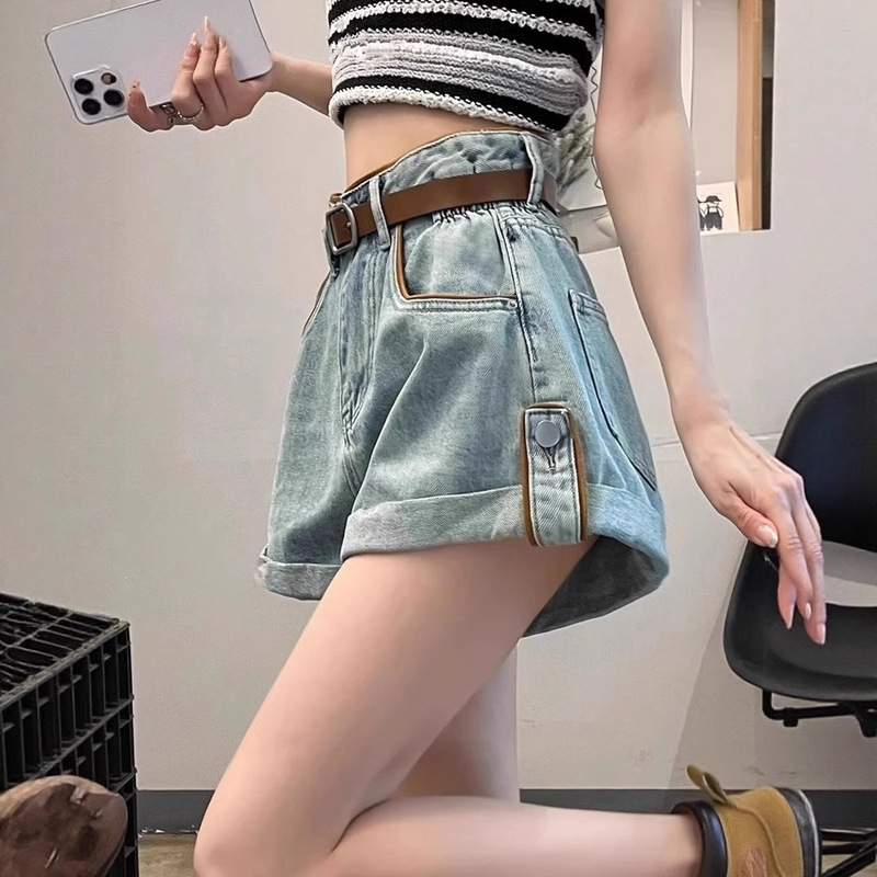 High-Waisted Rolled Hem Denim Shorts for Women 2025 Summer High-Waisted Slimming Ruffle Wide-Leg A-Line Hot Pants High-Waisted Rolled Hem Denim Shorts for Women 2025 Summer High-Waisted Slimming Ruffle Wide-Leg A-Line Hot Pants