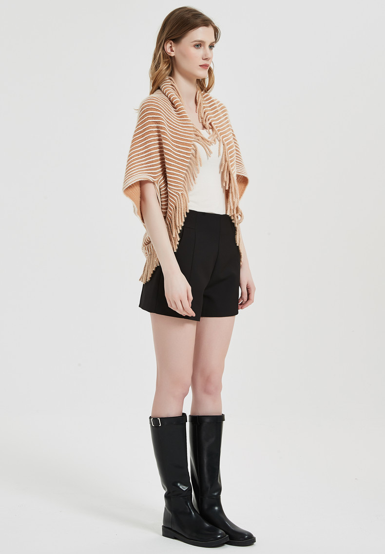 Unisex Cape Winter cuff striped knitted cardigan fringed cape_viptrois.com